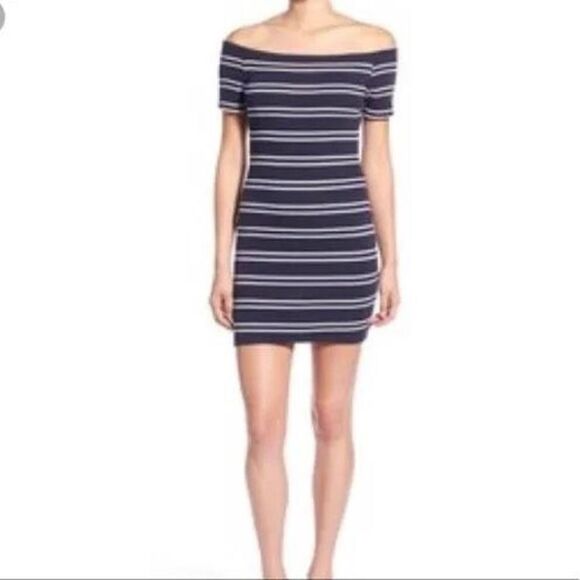 ASTR The Label Women's Blue & White Boat Neck Striped Bodycon Mini Dress… - Picture 3 of 6